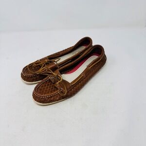 Sperry Brown Woven Leather Top-Sider Boat Shoes Size 10 Loafers Nautical Preppy